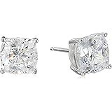 Platinum Plated Sterling Silver Cushion Cut Cubic Zirconia Stud Earrings