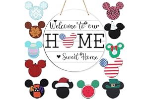 BDUSXYZ Interchangeable Welcome Sign Seasonal Front Door Sign Farmhouse Wall Décor with 12 Icons, Door Hanger for Christmas (White)