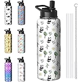 40oz Panda Water Bottle with Handle and Flip Straw, Sports Stainless Steel Insulated Cup Travel Coffee Mug Tumbler, Birthday Mothers Day Chritmas Gifts for Women