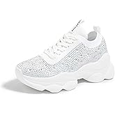 LUCKY STEP Women's Chunky Rhinestone Sneaker Sparkly Bling Bedazzled Mesh Slip on Elastic Sock Glitter Shiny Rave Walking Shoes