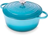 Nuovva Enamelled Cast Iron Dutch Oven 6.4 Qt Blue with Lid 28cm