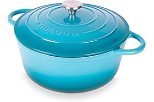 Cast Iron Dutch Oven with Lid – Non-Stick Ovenproof Enamelled Casserole Pot, Oven Safe up to 500° F – Sturdy Dutch Oven Cookware – Blue, 6.4-Quart, 28cm – by Nuovva