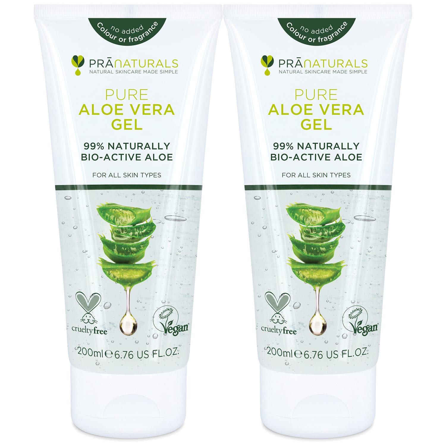 PraNaturals Pure Aloe Vera Gel 200ml – Soothing & Hydrating, Rich in vitamins, for bug bites and minor burns, For all skin types, Cruelty-free & Vegan (Pack of 2)