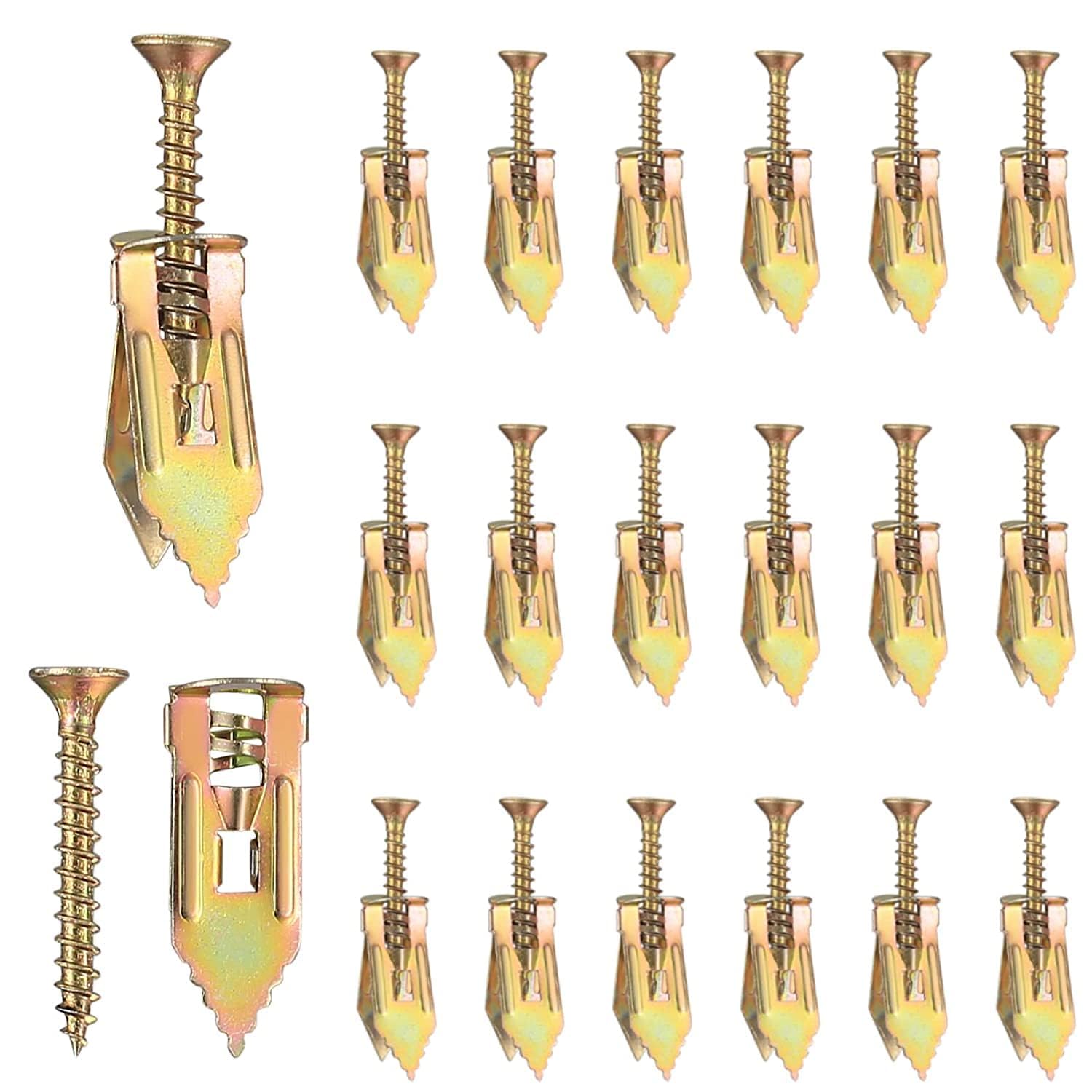 Photo 1 of 100 Pcs Self Drilling Drywall Anchors with Screws Kit, Zinc Plated Steel Wall Anchors and Self Tapping Screws Heavy Duty, No Drill Or Holes in Wall, for TV, Shelf Straps,Bike,Cabinets (100)