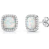 925 Sterling Silver Square Opal Halo Stud Earrings, Iridescent Studs for Women, Jewelry For Gift
