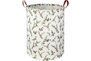 NTAOHAMPER Large Round Canvas Linen Laundry Hamper,Waterproof Storage Bin for Toys,Books,Clothes,Pets, Laundry Basket, Gift Basket(Eucalyptus leaves)