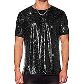 Lars Amadeus Sequin Tee for Men's Short Sleeves Crew Neck Nightclub Party T-Shirts