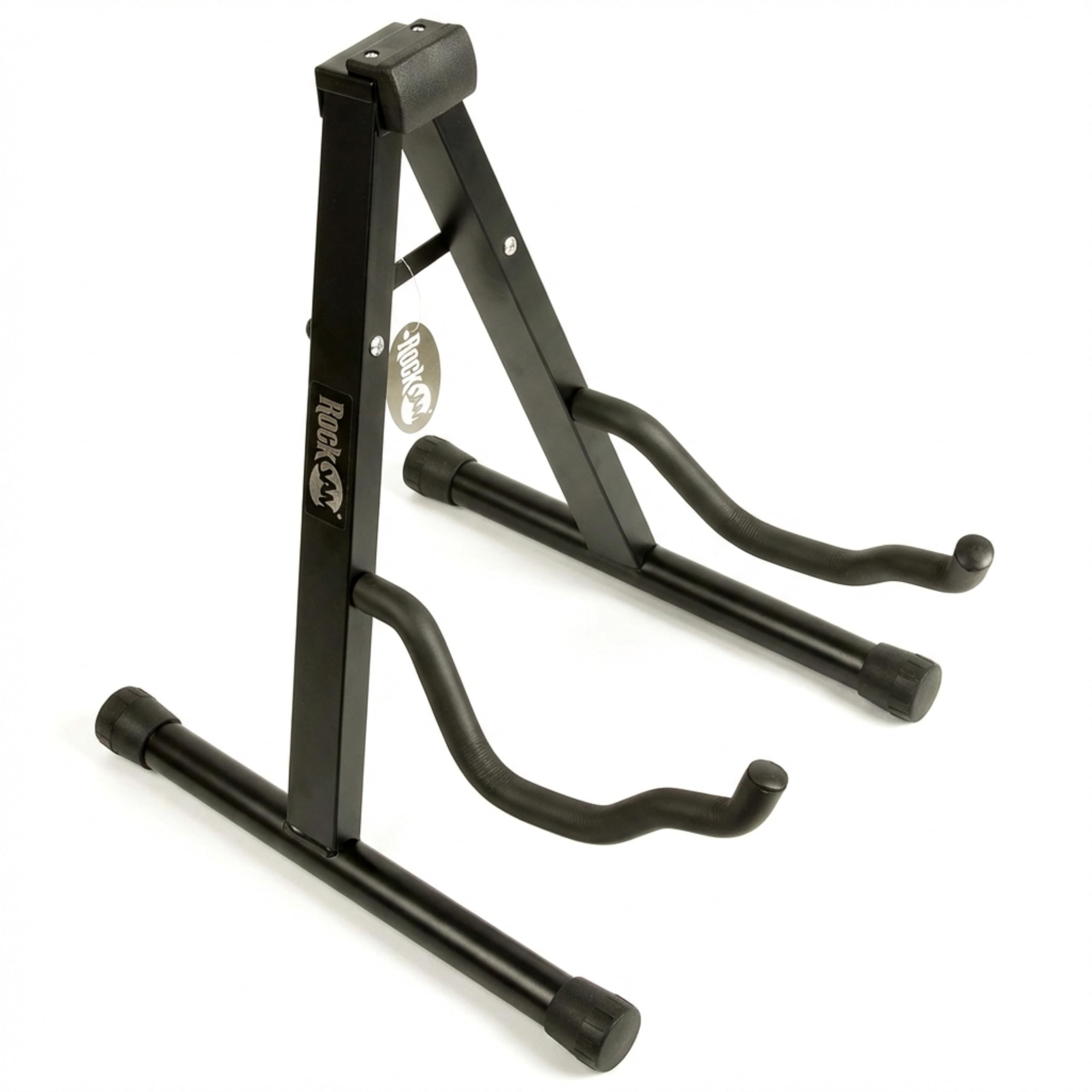 RockJam A-Frame Guitar Stand – Universal Portable Folding Stand for Acoustic, Electric & Bass Guitars with Lessons