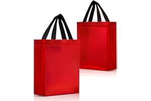 Nush Nush Red Gift Bags Medium Size – Set of 12 Shiny Reusable Red Gift Bags With Handles - Ideal Goodie Bag for Christmas Gifts, Halloween Treats, Birthday Party Favors, Return Gifts – 8Wx4Dx10H