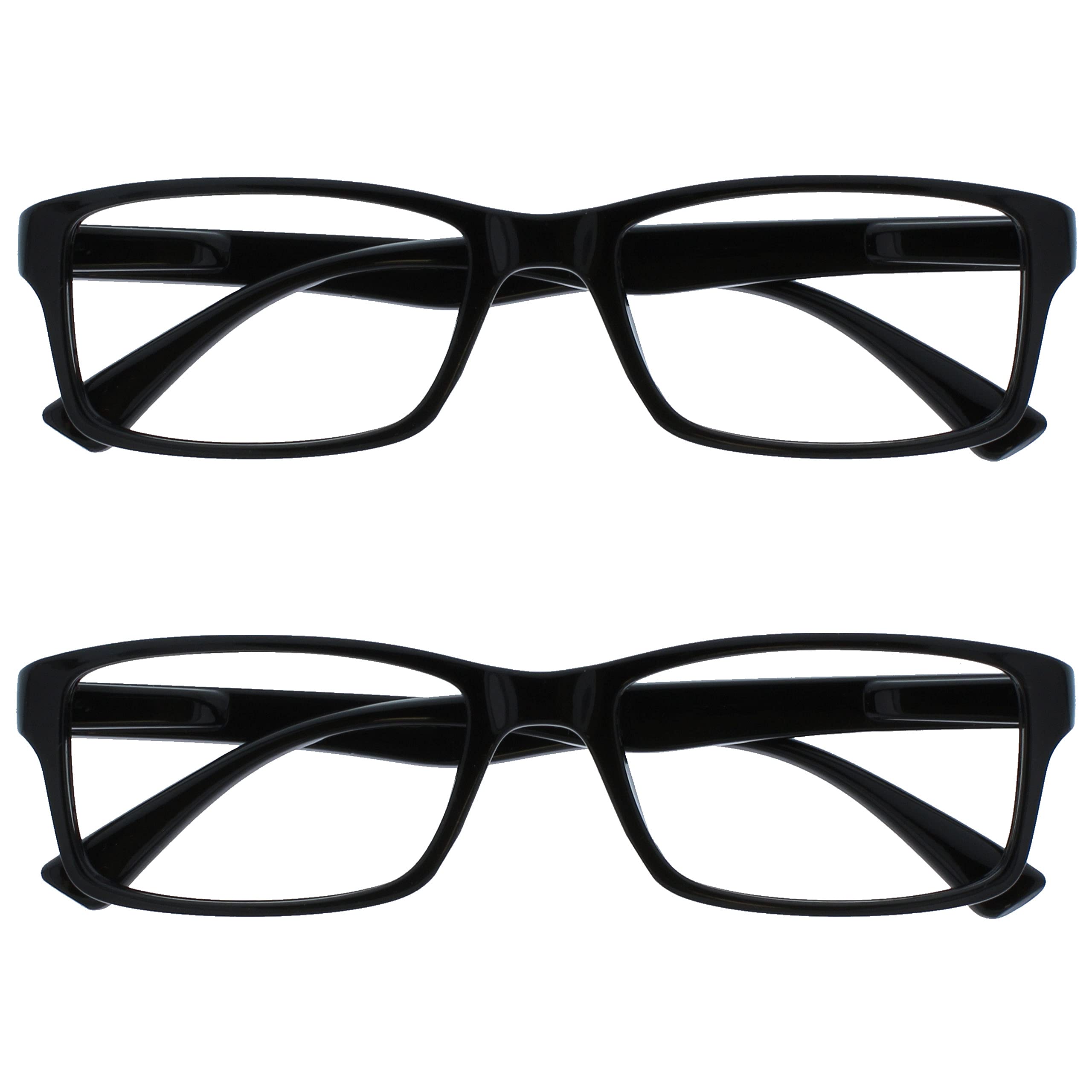 OPULIZE PEP Classic Reading Glasses for Women Men, Scratch Resistant Rectangular Frame with Spring Hinges, Black +2 (Pack of 2) — image 1