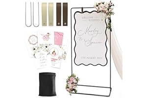 VICTAWKS Wedding Welcome Sign Stand, Welcome to our Wedding Sign Holder, Black Easel Stand for Sign Poster With Design Bundle & Ground Stakes & Leather Sign Hanging Straps, Linen Sign Stand for Wedding Decor