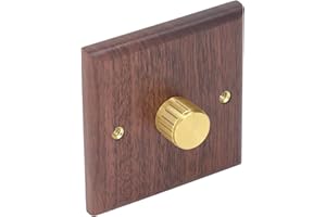 RASTKY Brass Knob Wooden Dimmer Switch LED Lamp Control for Home Light 200‑, Black Walnut Panel, Operation for Bedroom, Livin
