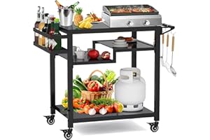 MEXMIODY Outdoor Grill Table, Multi-Function Pizza Oven Stand, Three-Shelf Food Prep and Work Cart Table, Heavy Duty Grill Cart for Party, Bar, Camping