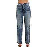 Judy Blue Women's Vintage Wash High Waist Tummy Control Straight Leg Jeans, Inseam 32"