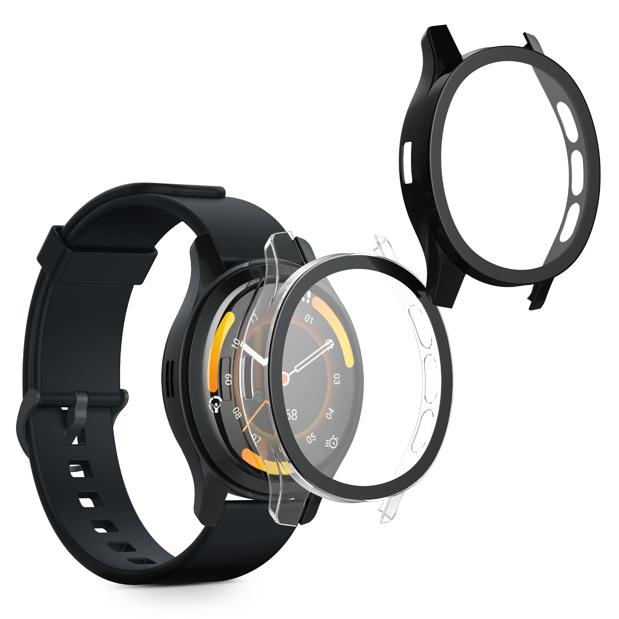 kwmobile Cover Compatible with Garmin Venu 3 Covers - 2x Tempered Glass with Plastic Frame - Transparent/Black
