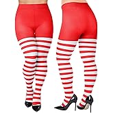 Eurzom Plus Size Red Green and White Striped Tights Women Footed Leggings for Adult St Patricks Accessories Cat Hats Costume