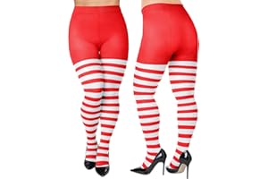 Eurzom Plus Size Striped Tights Women Adult Christmas Costume Red and White Legging Tights Women Footed Tights