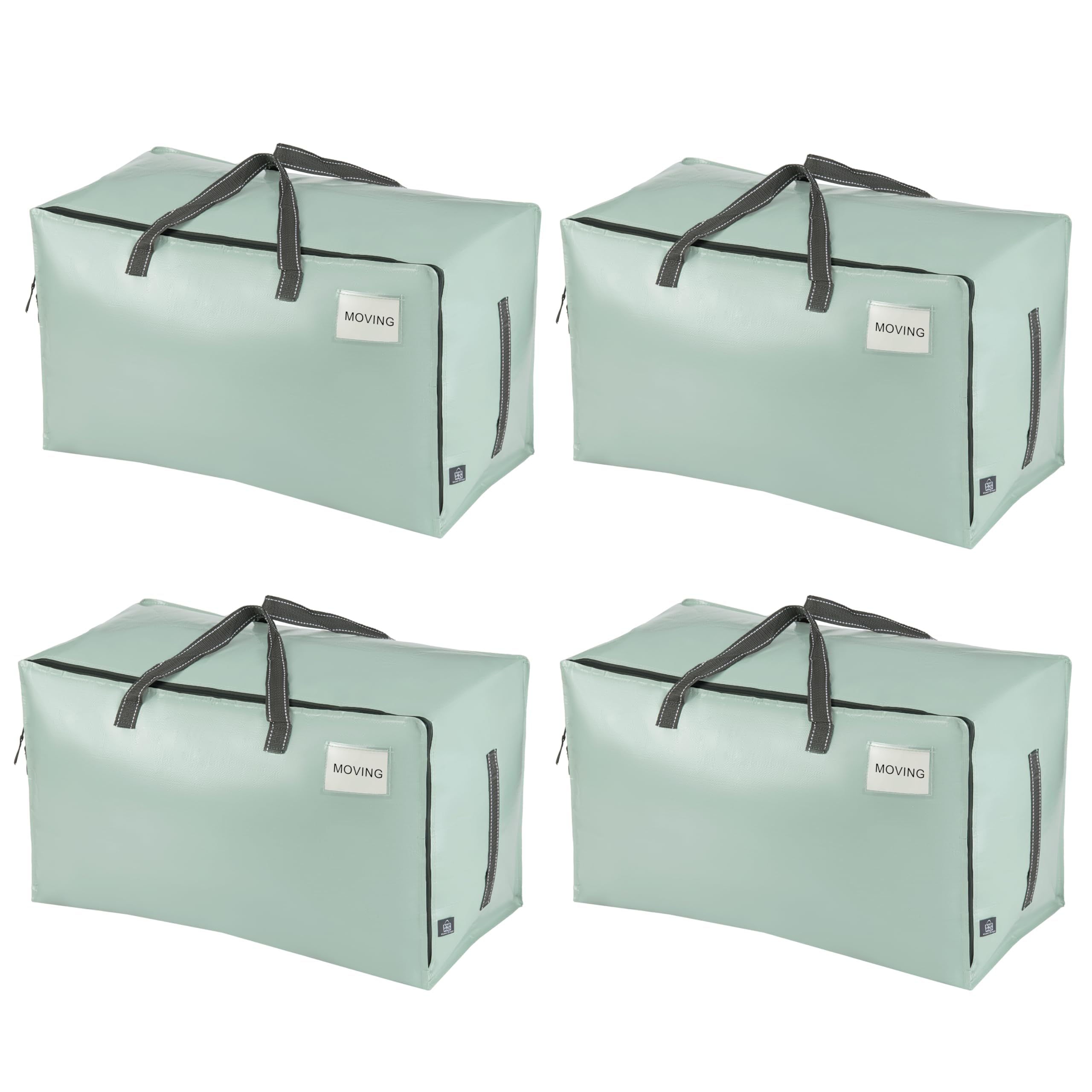 VENO 4 Pack Heavy-Duty Oversize Large Storage Bag Organizer with Zips and Tag Pocket for Moving, Clothes Storage, Laundry Bag, House Essentials, Sustainable, Water-Resistant (Light Green, 4 Pack)