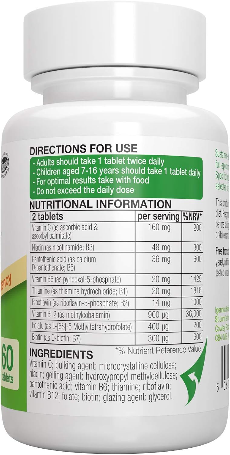 Super B-Complex – Methylated Sustained Release B Complex & Vitamin C, Folate & Methylcobalamin, Vegan, 60 Small Tablets: Health & Personal Care