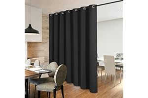 JIUZHEN Black Privacy Room Divider Blackout Curtain - Thermal Insulated Vertical Curtain, Extra Wide Curtains for Patio Door，