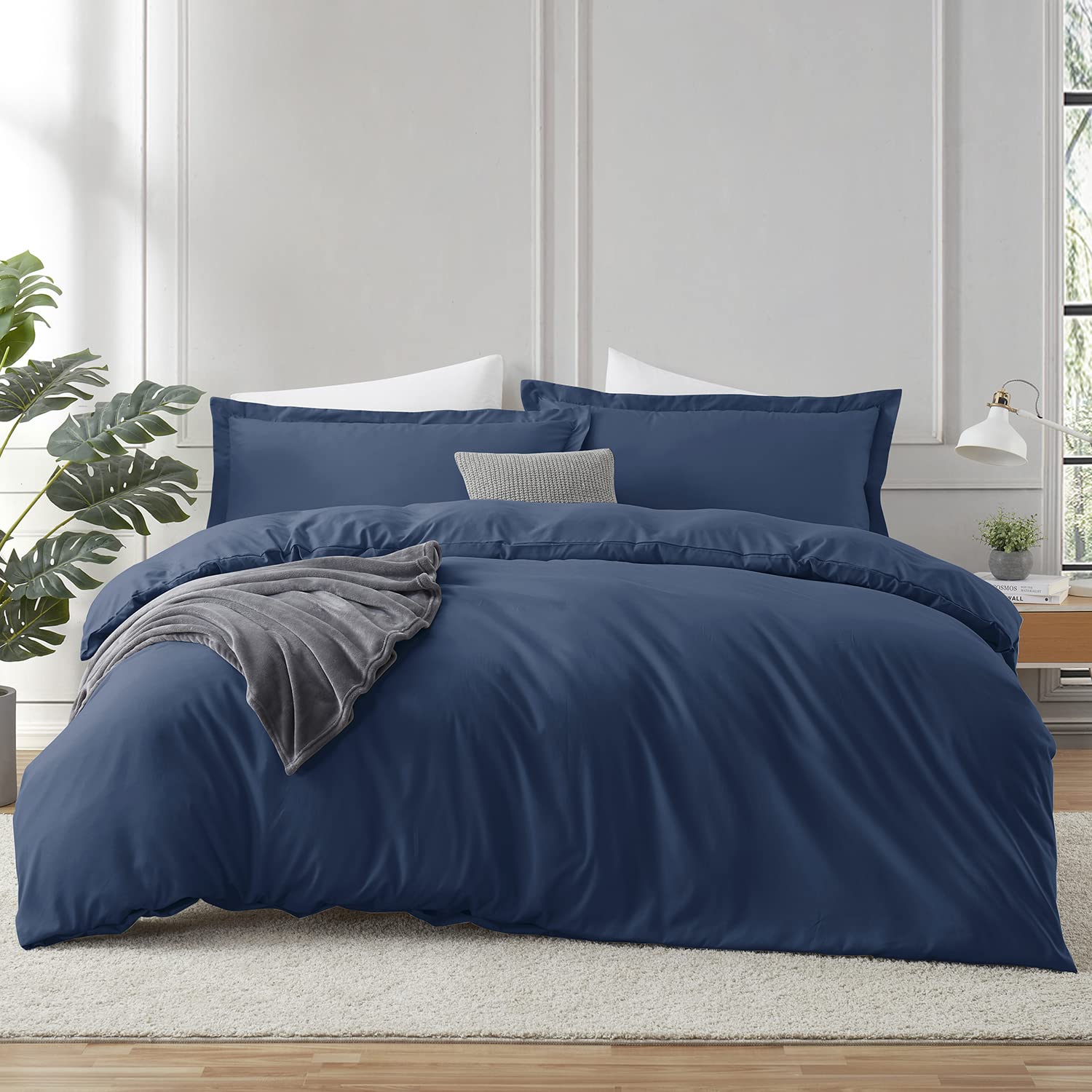 Photo 1 of (PARTIAL SET) (BAGGED) Hearth & Harbor Navy Blue Duvet Cover Full Size - 3 Piece Bedding Set, Soft Double Brushed Comforter Cover Set with Button Closure, 1 Full Duvet Cover 80x90 inches and 2 Pillow Shams