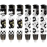6 Pcs Retractable Black Cute Cat Eraser Cartoon Pen Pencil Erasers Kawaii Birthday Christmas Gifts for School Home Office Supplies