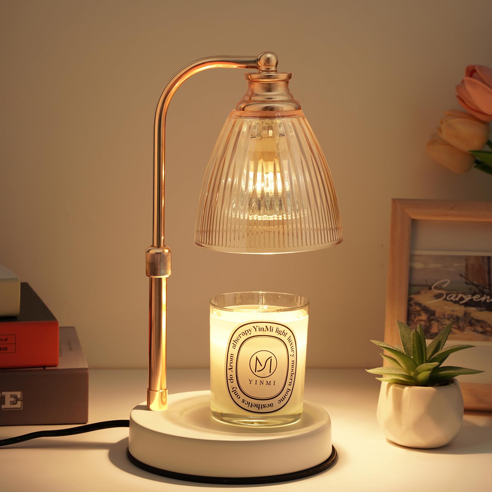 Photo 1 of Candle Lamp Amber Glass Candle Warmer with Timer Dimmer Adjustable Candle Warmer Lamp Candle Wax Warmer for Jar Candles Candle Melter Light for Home Decor Birthday Housewarming Gift
