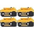 4-Packs 8000mAh High Capacity Replacement for Dewalt 20V Max Battery Compatible with DCB206 DCB201 DCB203 DCB207 DCB205 DCB20