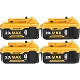 4-Packs 8000mAh High Capacity Replacement for Dewalt 20V Max Battery Compatible with DCB206 DCB201 DCB203 DCB207 DCB205 DCB20
