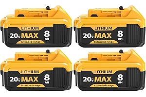 Upgraded 4-Packs 8000mAh High Capacity Replacement for Dewalt 20V Max Battery Compatible with DCB206 DCB201 DCB203 DCB207 DCB