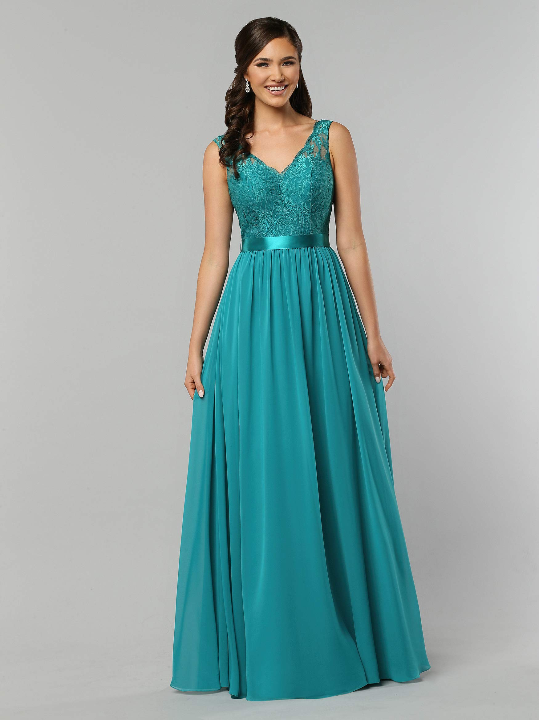 Women's VNeck Lace and Chiffon Bridesmaid Dress Long Formal Evening