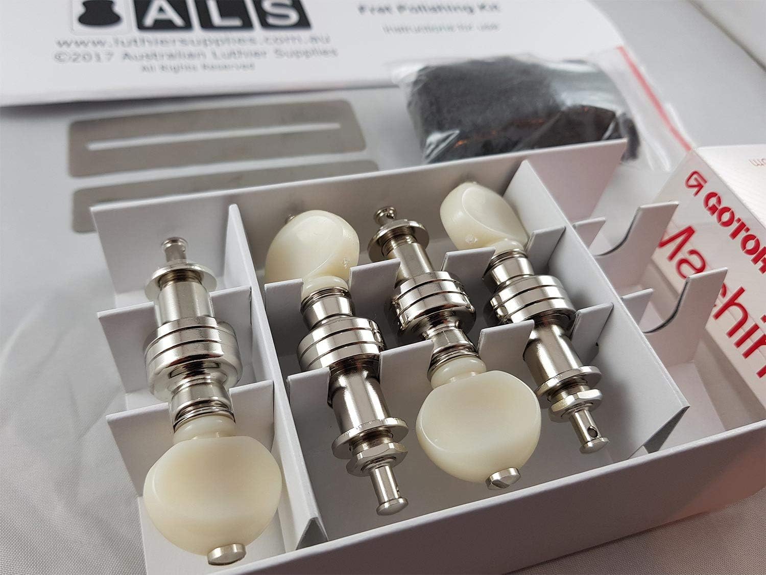 Gotoh Banjo Tuners (Bonus ALS Fret Polishing Kit) SPBJ4-AIN Model Tuners by Gotoh Japan Set of 4 Nickel with Pearloid Buttons