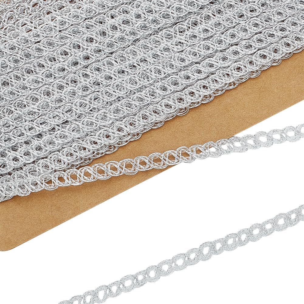 FINGERINSPIRE 10 Yards/9.1m Metallic Braid Trim 4.5mm Wide Silver Metallic Gimp Braid Trim Wave Pattern Sewing Ribbon Nylon Embellishment Lace Trim Wave Edge Lace Trim for Party Clothes Curtain Decor