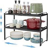 2 Pack 11” Width Expandable Kitchen Cabinet Organizer Shelves, Metal Kitchen Countertop Organizers and Storage Shelving, Heavy Duty Stackable Storage Rack Shelf For Pantry Cupboard Counter Tabletop