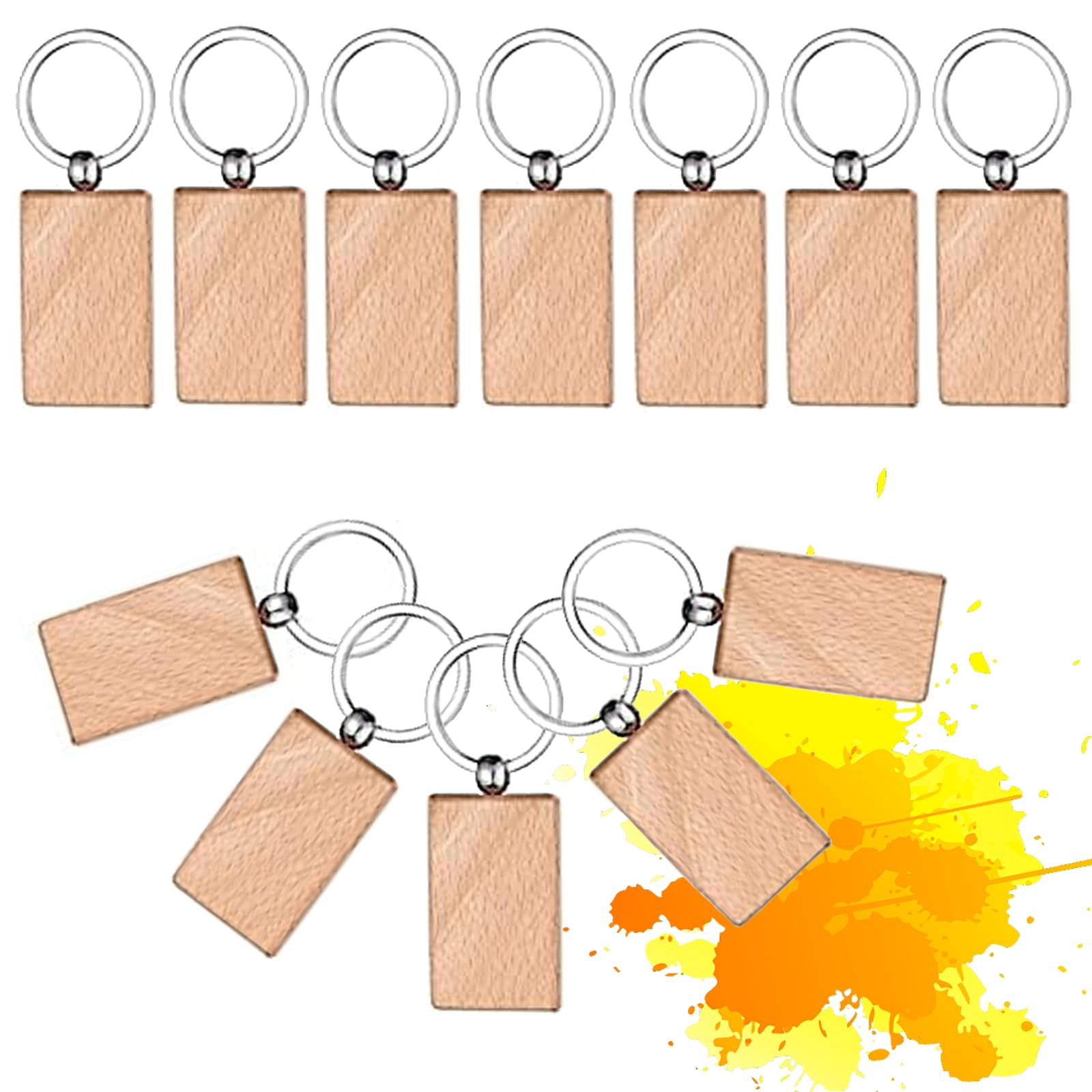 Exbrith 12 DIY Blank Wooden Keyrings, Wooden Blank Keyrings, DIY Key Rings, for DIY Key Rings, Backpack Pendants, Name Tags, apricot