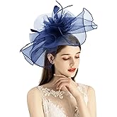 ELLYDOOR Fascinator Hats for Women Mesh Bow Rhinestone Feather Wedding Tea Party Derby Hat Clip Headband
