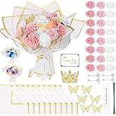 Cinpode Pink Flower Bouquet Kit, Artificial Pink Rose Bouquet Everlasting Flowers Fake Bouquet for Valentines, Anniversary, Engagement, Wedding, 24 Roses