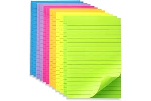 (6 Pack) Lined Sticky Notes 4x6 in Ruled Stickies Super Sticking Power Memo Pads Bright Colors
