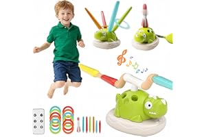 KORTYIO Spinning Dinosaur Jump Toy, 3-in-1 Dinosaur Rocket Launcher, Ring Toss & Musical Jumping Toy for Kids Aged 3-8, with Remote Control 4 Dino Rockets, Indoor & Outdoor Sports Boys Girls Gift (1PCS)