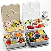 QQKO Bento Snack Box Containers for Adults Kids, Meal Prep Containers Reusuable Bento Lunch Box, Lunchable Food Storage Containers with Lids and Sauce Cups, White Brown