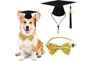 GOYOSWA Dog Graduation Cap and Gold Bow Tie Collar, Adjustable Dog Graduation Cap with Black Tassels 2024 Charm for Small Medium Large Dogs (Graduation Cap & Gold Bow Tie)