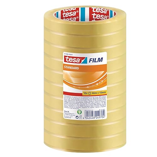 tesafilm standard Self-Adhesive Clear Tape - Transparent Multi-Purpose Adhesive Tape for Home, Office and School, 66 m x 15 mm - Pack of 10