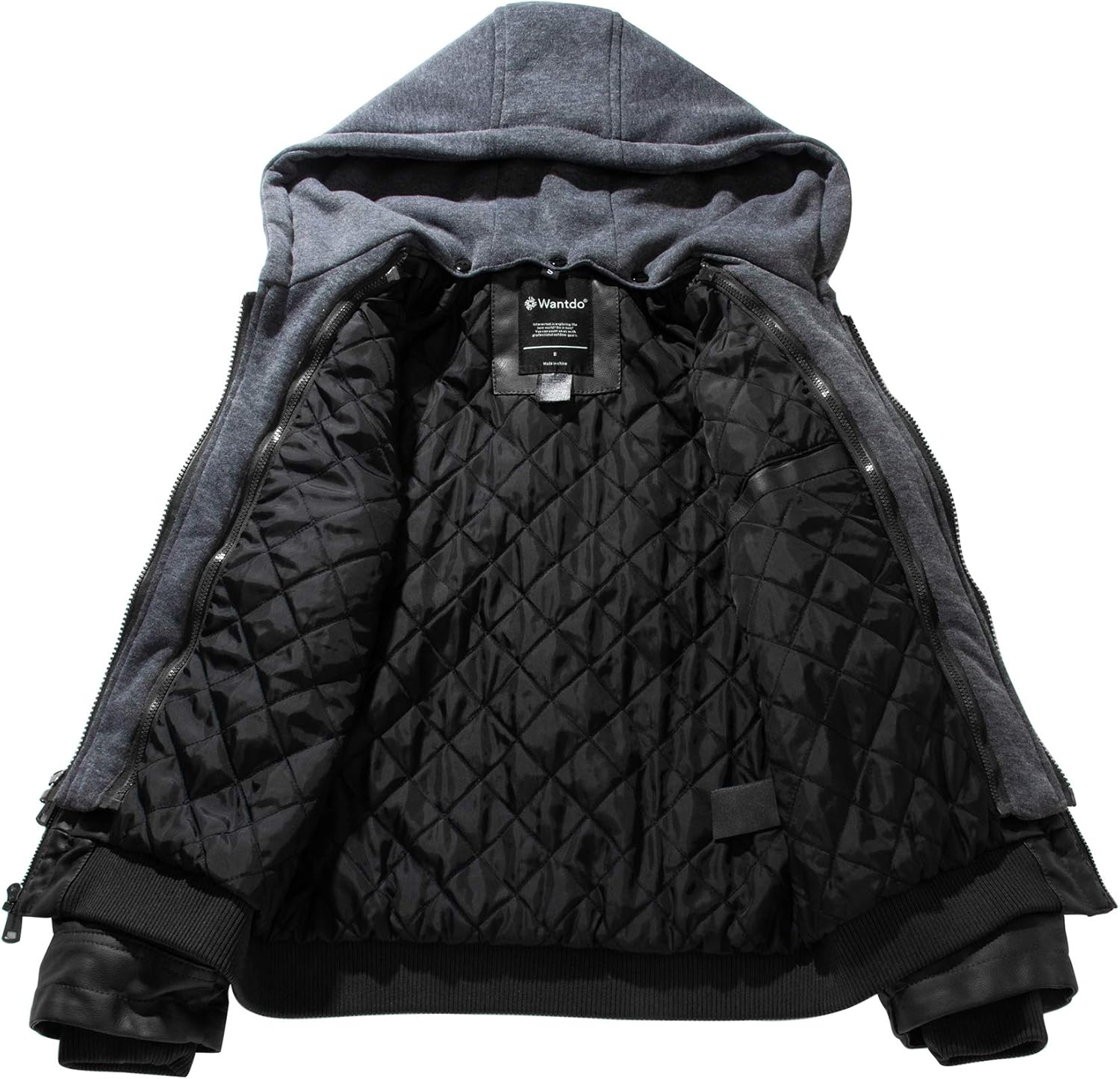 Wantdo Boy's Faux Leather Jacket Waterproof Zipper Coat with Removable Hood: Clothing