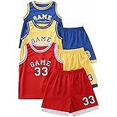 Jolyshlid Boys' Active Shorts Set 6 Pieces Athletic Jersey Tank Top and Basketball Shorts Set 4-12Y