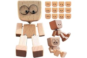 GENERIC Shaking Wooden Man, Shaking Wooden Man Figurine for Car Dashboard, Handmade Shak Feet Woodens Doll, Funny Cars Ornaments Wood Desktop Decor, Car Dashboard Accessories with 12PCS Magnetic Expressions