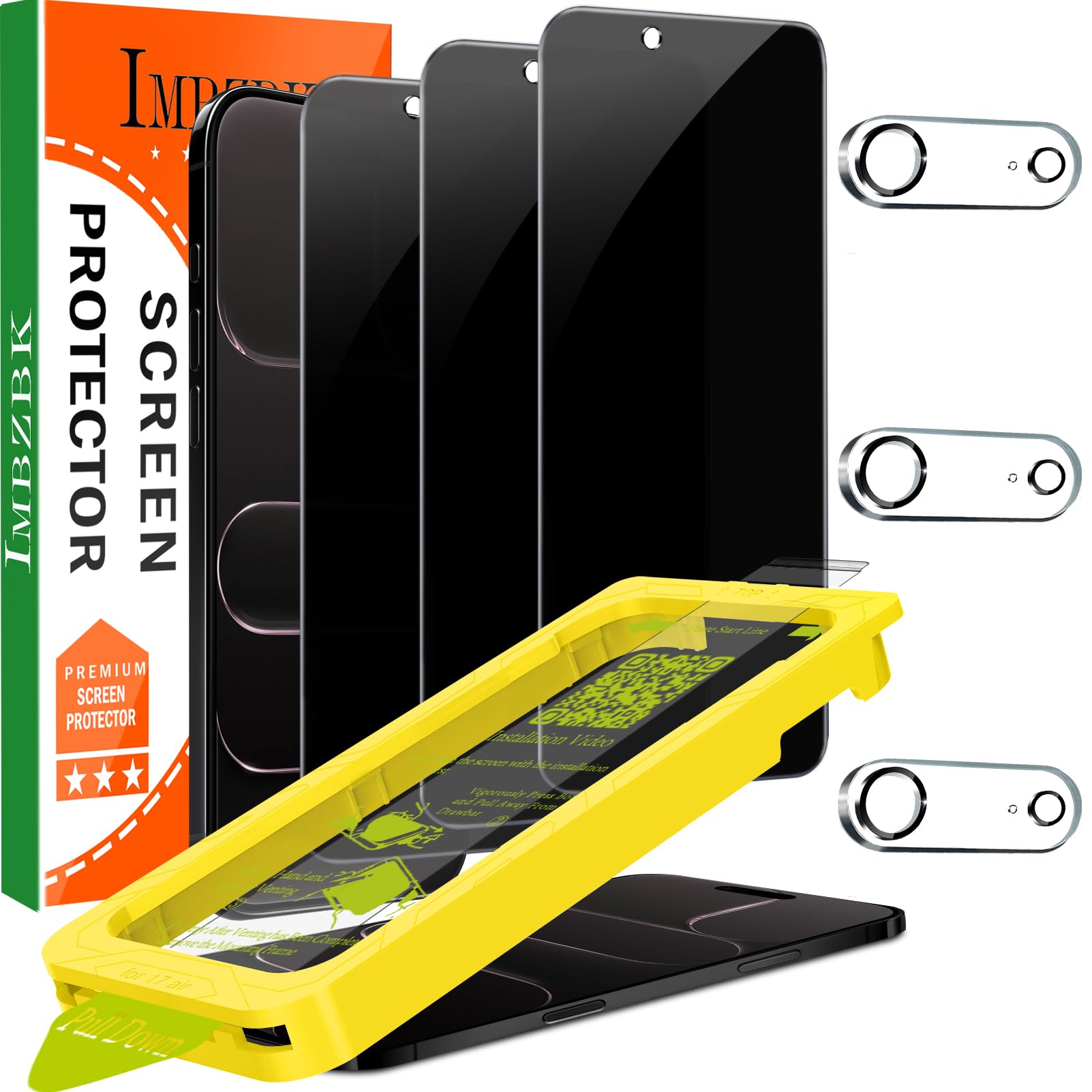 Photo 1 of IMBZBK [Auto-Dust Removal] 3 Pack Privacy Screen Protector for iPhone Air [6.5 INCH] Anti Spy Private Accessories for 17 Air, Case Friendly Film, Military Grade Tempered Glass 3 Camera Lens Protector