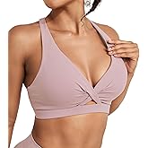 Sports Bras for Women Push Up Medium Impact Racerback Workout Yoga Bra Womens Deep V Padded Sports Bra with Support Gym Tops