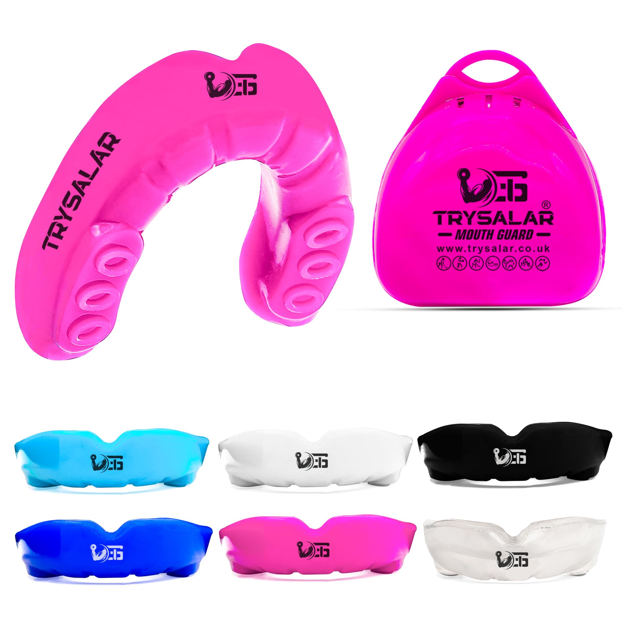 TrySalar Mouth Guards for Boxing Men Adult Youth Junior Mouldable Rughby Sports Slim Fit Boil and Bite Gum Shield with Box MMA Hockey Basketball Muay Thai Football (12+ Years, Pink)