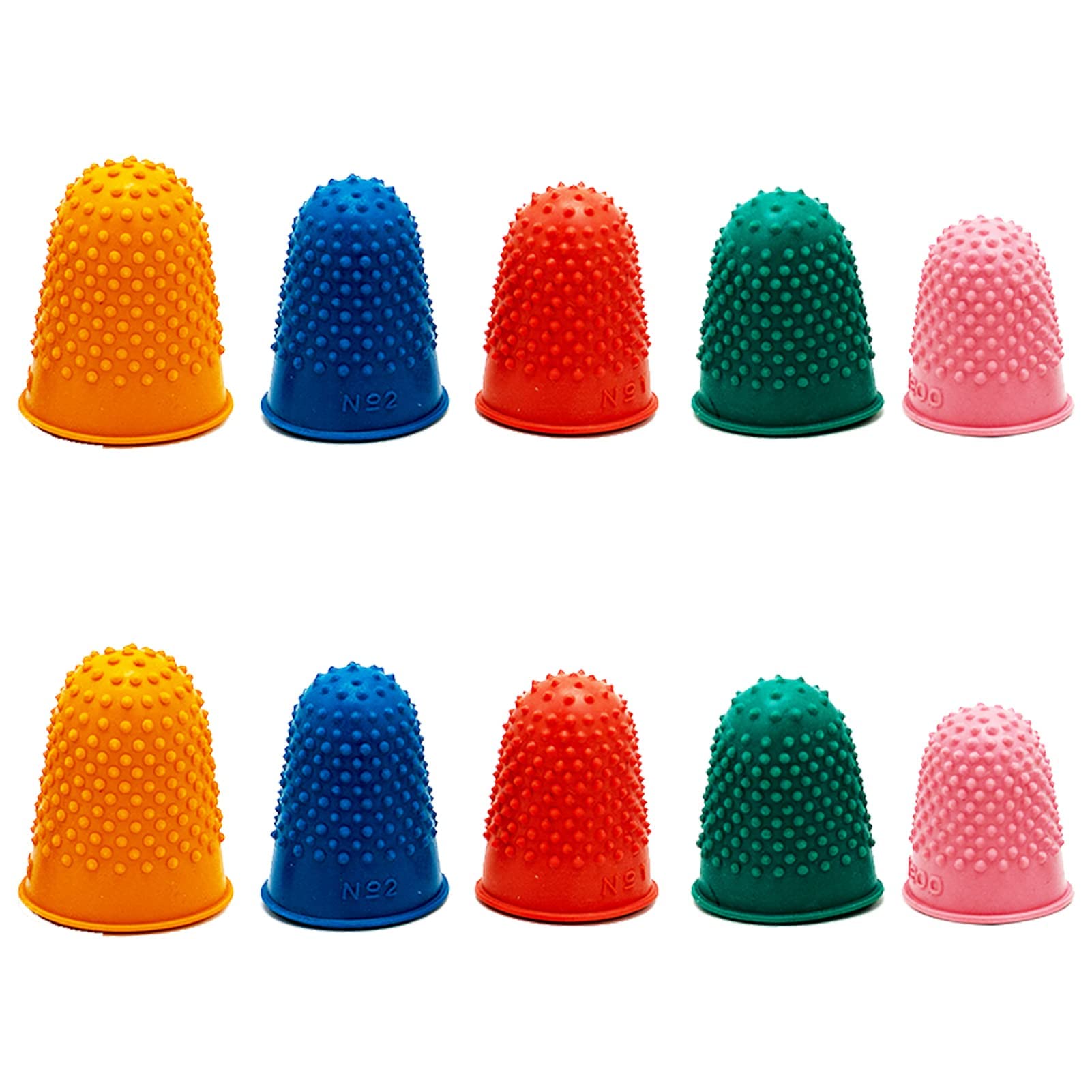 10 Pieces Rubber Finger Tips Office Rubber Thimbles Silicone Thimble Gripper Thick Reusable Finger Protector Fingertip with a Box for Money Counting Collating Writing Sorting in 5 Sizes and Colors