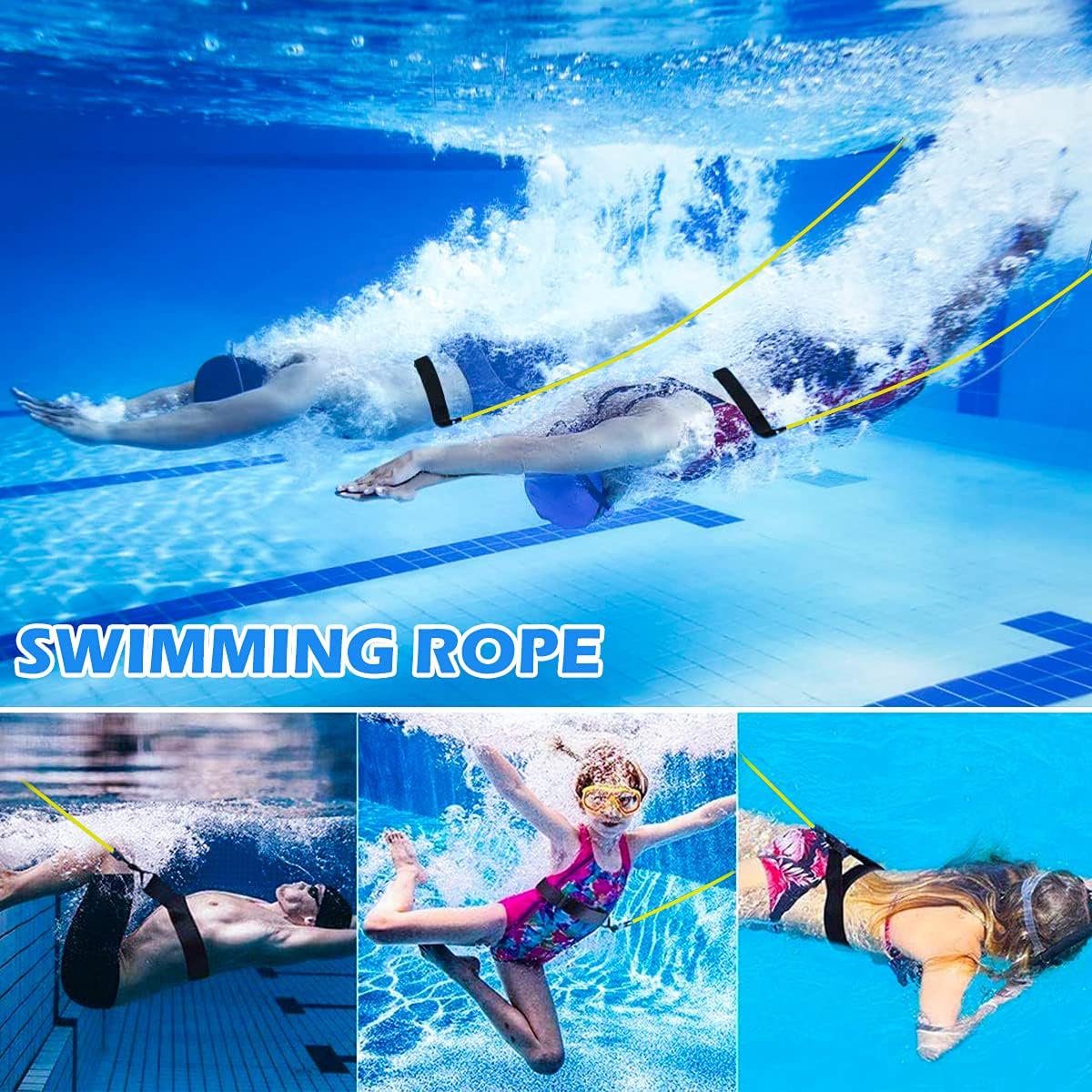 Swim Training Belts, Swim Tether Stationary Swimming, Swim Harness Swimming Resistance Belt, Swim Belt for Adults & Kids (Yellow): Sports & Outdoors
